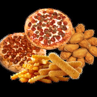 2 Lg Pizza (1 top) + 12 Wings + 2 Sides