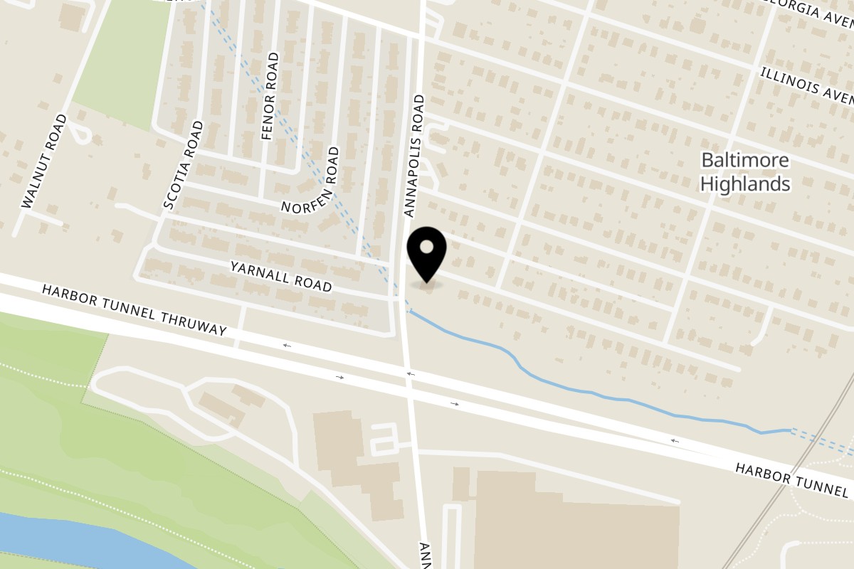 Map showing the location of Smash Grub on 4503 Annapolis Rd in Baltimore